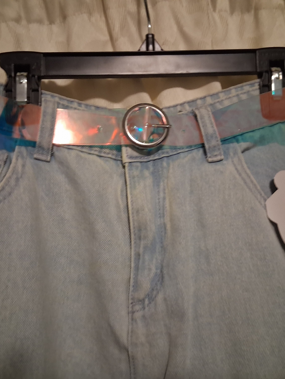 Justice Light Blue High Rise Jeans with Iridescent Belt